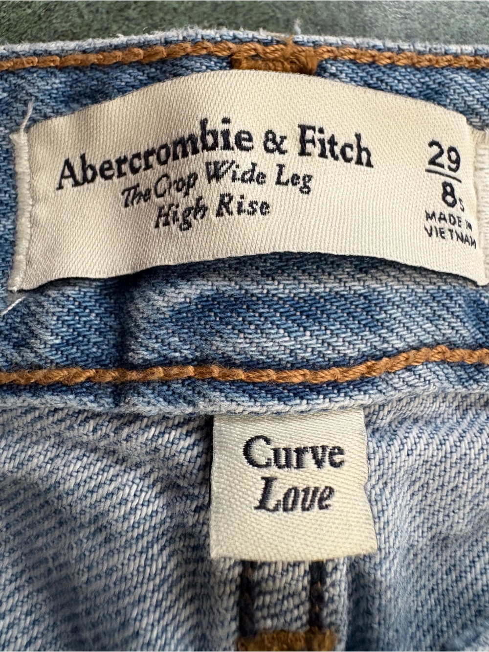 Abercrombie & Fitch Light Blue Wide Leg High Rise Jeans Cropped Curve Love - Picture 3 of 8